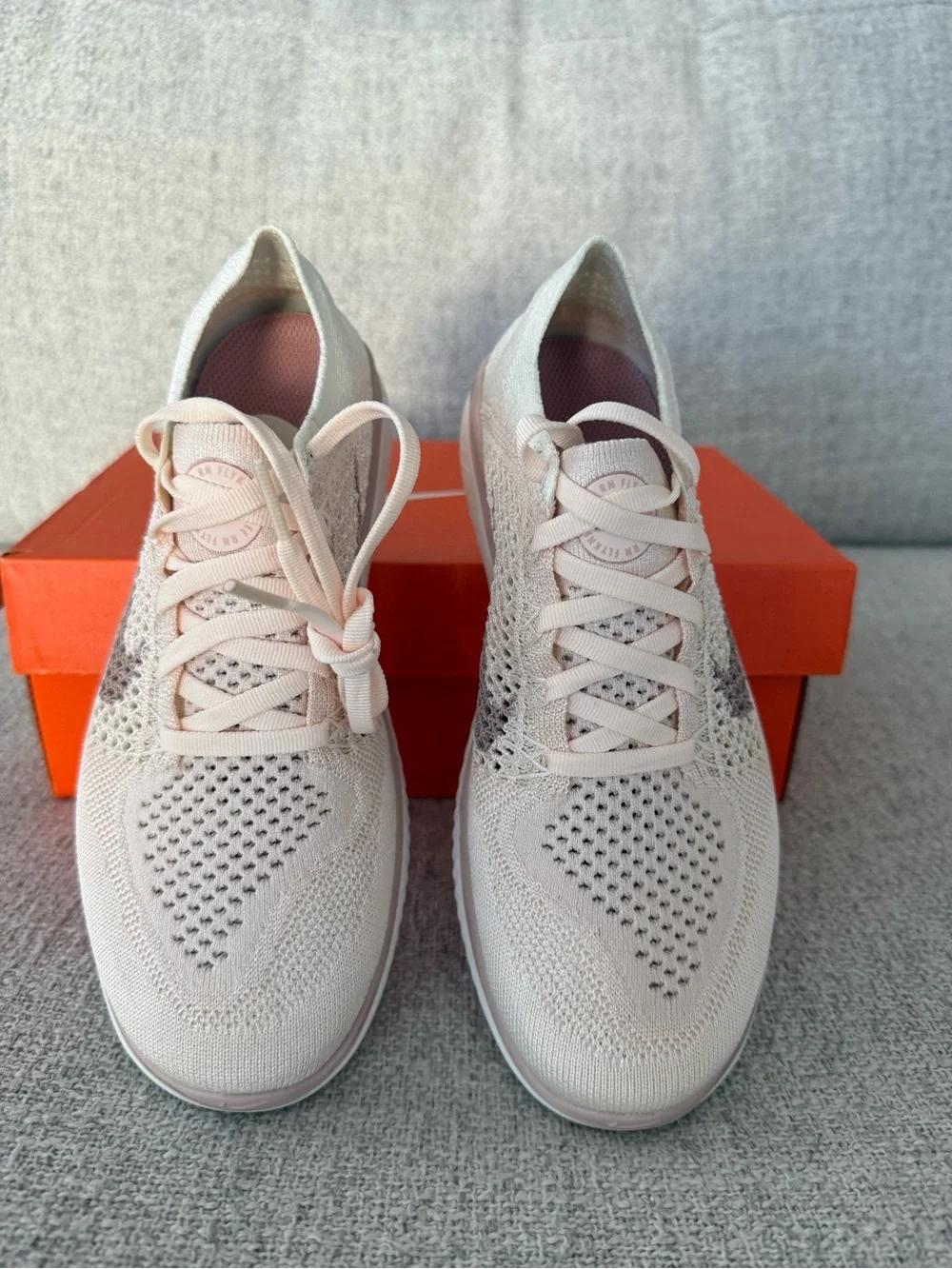 Nike Women’s Flyknit Running Shoes - Light Pink with Dark Swoosh - Picture 2 of 7